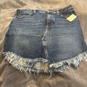 Free People Blue Denim Skirt, frayed hem, size 29, NWT